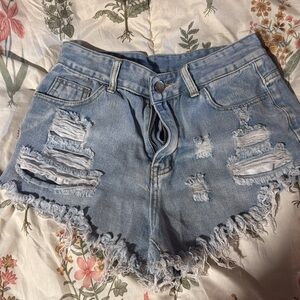 Distressed Light Blue Denim Shorts